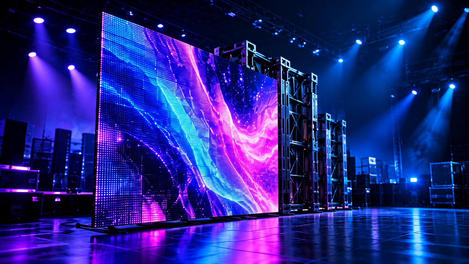 Large scale live event with LED screens and stage lighting