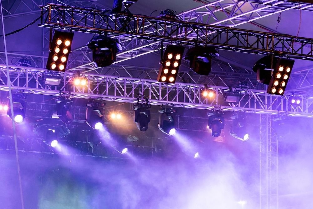 Concert stage with dramatic lighting
